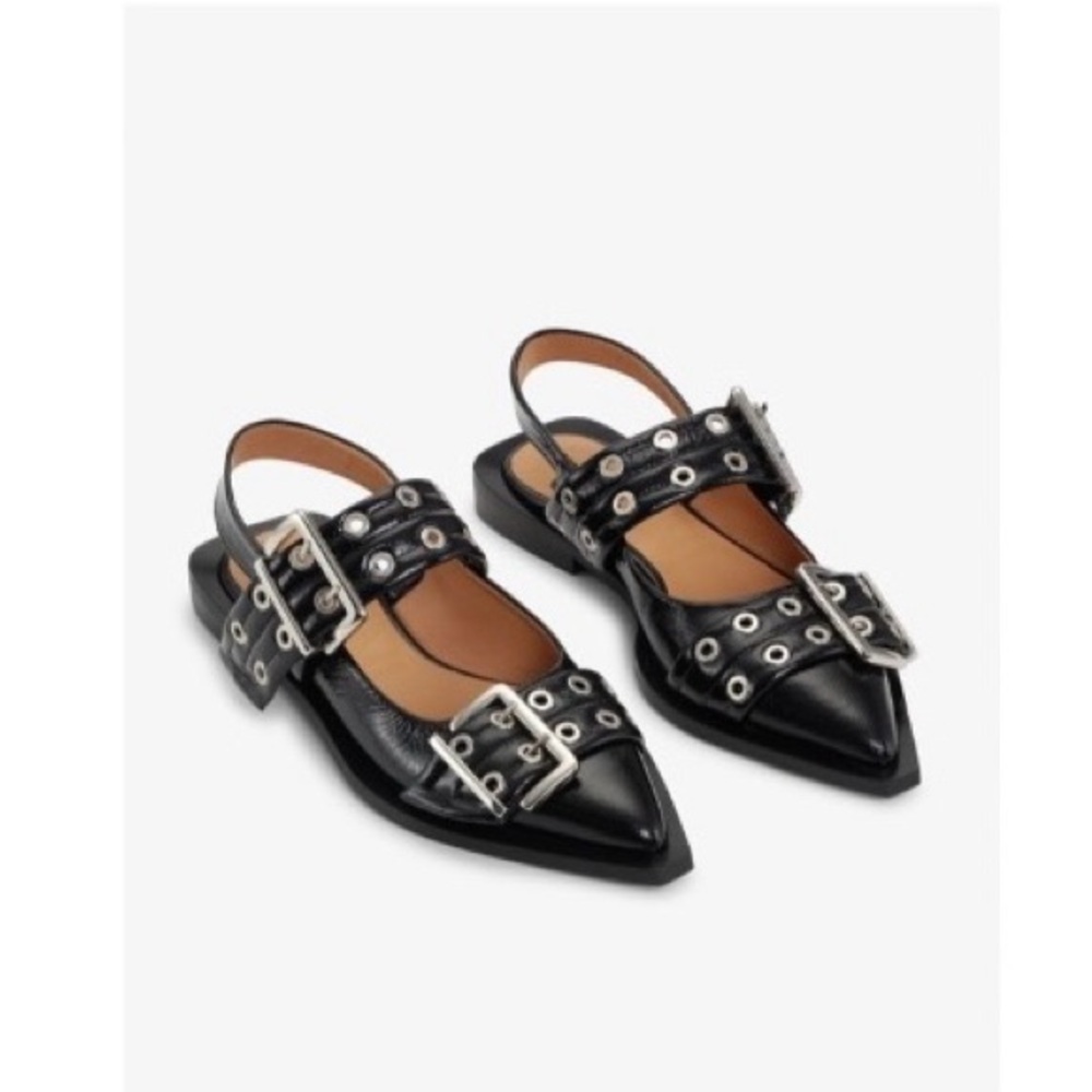 GANNI 🖤 Chunky Buckle Slingback Ballerina Flats - Picture 2 of 16